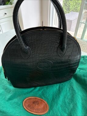 Mulberry Black Croc-Embossed Leather Dome Satchel - Vintage